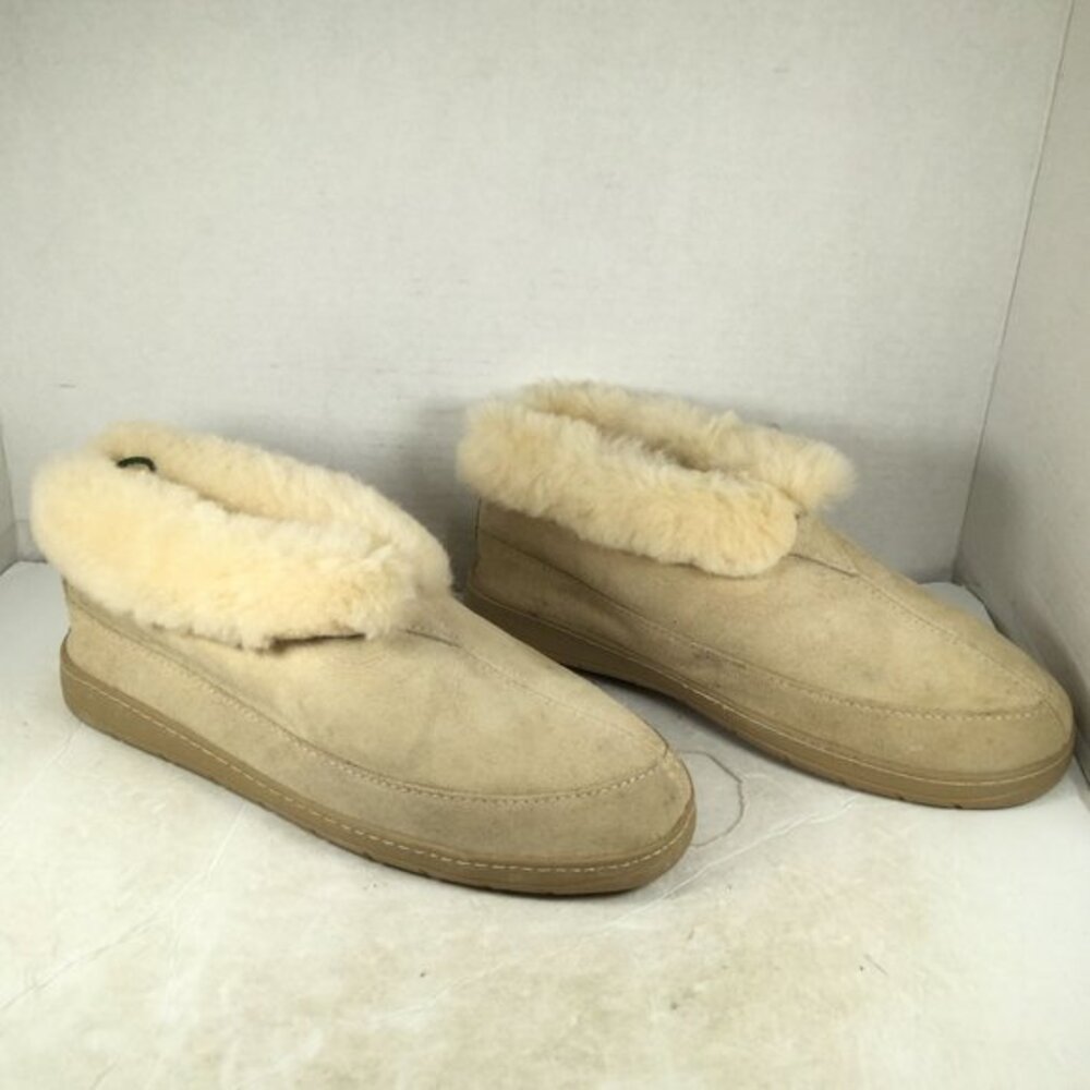 Men Sheepskin Fur Lined Slippers Slip-On Beige Size 10